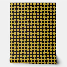 Black and Metallic Gold Chevron Pattern Textured Tapete