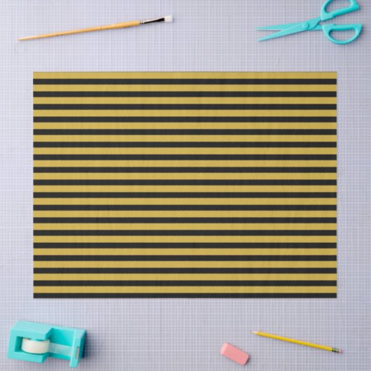 Black And Metallic Gold Stripe Pattern Premium Seidenpapier (Basteln)