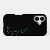 Black and Mint Vert Script Name & Heft Phone Case iPhone 16 Hülle (Rückseite (Horizontal))