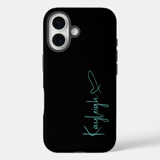 Black and Mint Vert Script Name & Heft Phone Case iPhone 16 Hülle