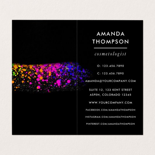 Black and Neon Brush Schlaganfälle Business Card Visitenkarten (Innenseite Aufgefaltet)