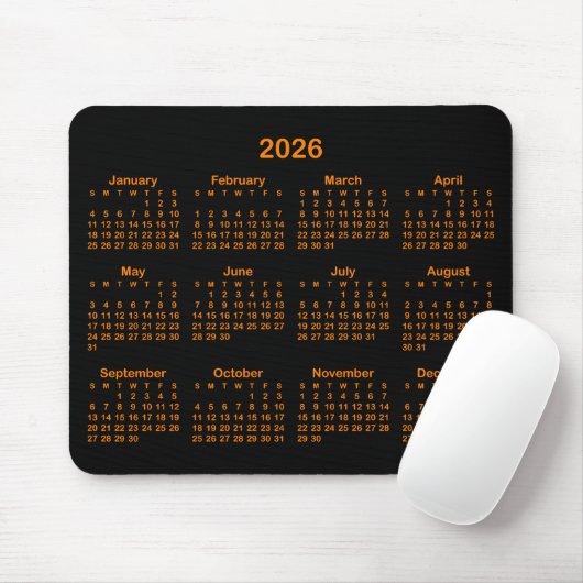 Black and Orange 2026 Calendar Mousepad (Mit Mouse)