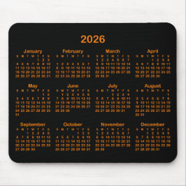Black and Orange 2026 Calendar Mousepad