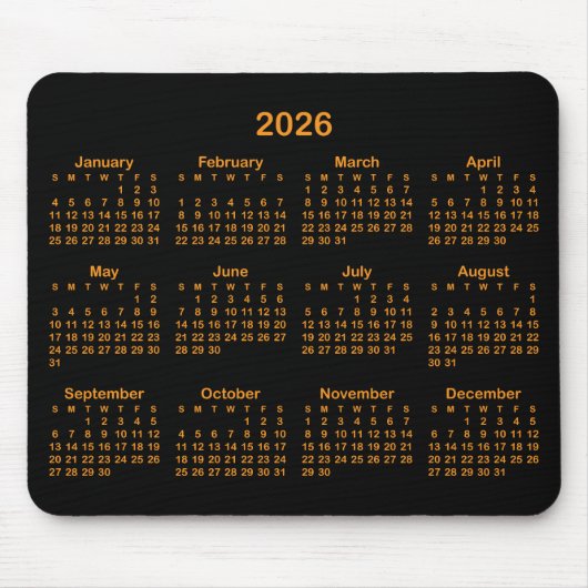 Black and Orange 2026 Calendar Mousepad (Vorne)
