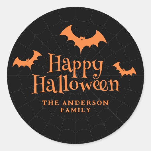 Black and Orange Bat Happy Halloween Runder Aufkleber (Vorderseite)