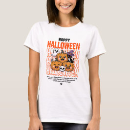 Black and Orange Grunge Halloween Cat & Pumpkin  T-Shirt