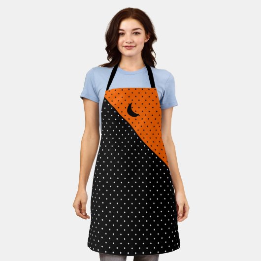 Black and Orange Polka Dots Halloween Schürze (Getragen)