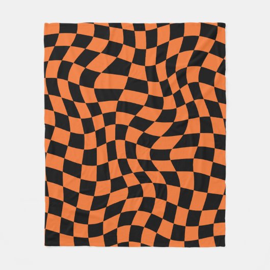 Black and Orange Psychedelic Checkered Groovy Grid Fleecedecke (Vorderseite)