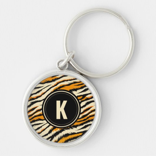 Black and Orange Tiger Pattern Monogram Schlüsselanhänger (Vorne)