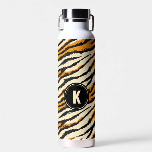 Black and Orange Tiger Pattern Monogram Trinkflasche (Vorne)