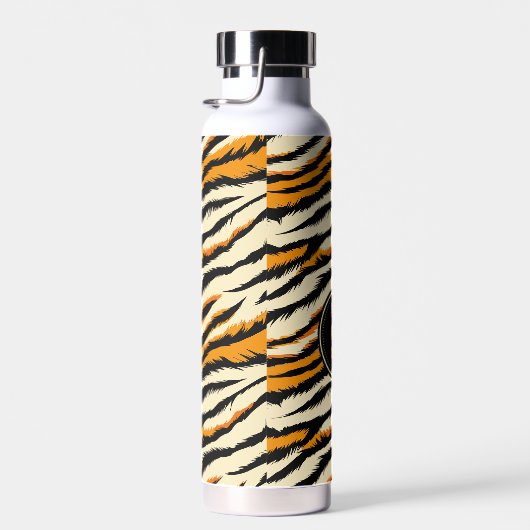 Black and Orange Tiger Pattern Monogram Trinkflasche (Rechts)