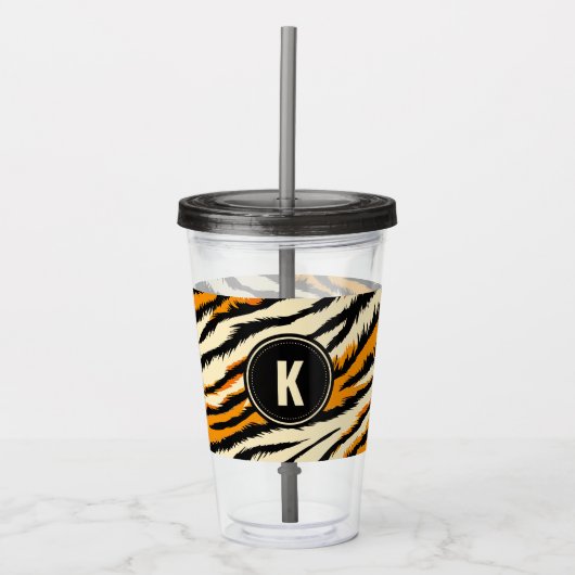 Black and Orange Tiger Stripes Monogram Acryltrinkbecher (Vorderseite)