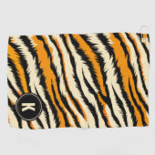 Black and Orange Tiger Stripes Monogram Golfhandtuch (Horizontal)