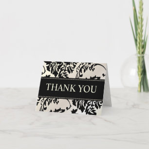 Black and Pearl Damask Thank You Note Cards Dankeskarte