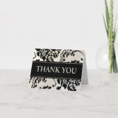 Black and Pearl Damask Thank You Note Cards Dankeskarte (Vorderseite)