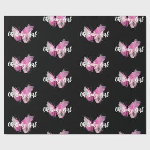 Black and Pink Butterfly Oh Baby Girl Geschenkpapier