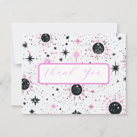 Black and Pink Celestial Wedding Danke Card (Vorderseite)
