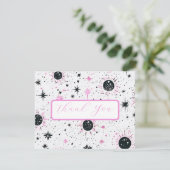 Black and Pink Celestial Wedding Danke Card (Stehend Vorderseite)