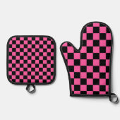 Black and pink checkerboard pattern ofenhandschuh & Topflappen-Set (Vorderseite)