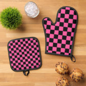 Black and pink checkerboard pattern ofenhandschuh & Topflappen-Set (Oben Unten)