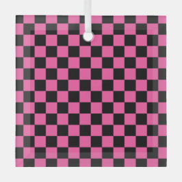 Black and pink checkerboard pattern ornament aus glas