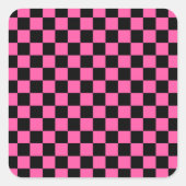 Black and pink checkerboard pattern quadratischer aufkleber (Vorderseite)