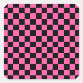 Black and pink checkerboard pattern quadratischer aufkleber