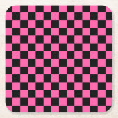 Black and pink checkerboard pattern rechteckiger pappuntersetzer (Vorderseite)