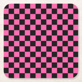 Black and pink checkerboard pattern rechteckiger pappuntersetzer