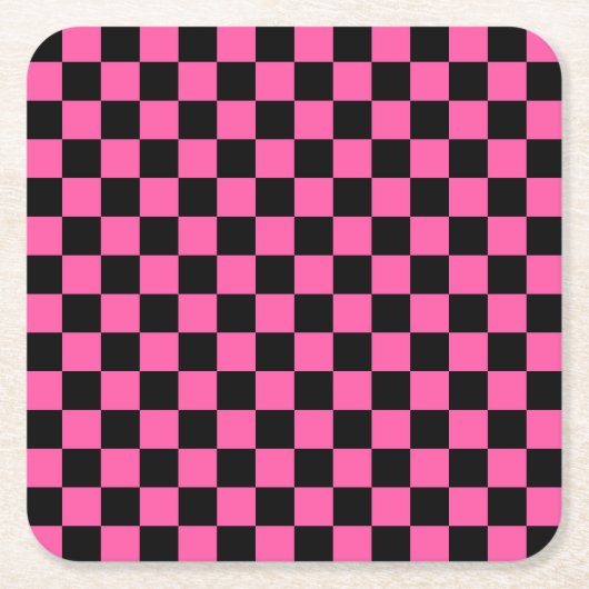 Black and pink checkerboard pattern rechteckiger pappuntersetzer (Vorderseite)