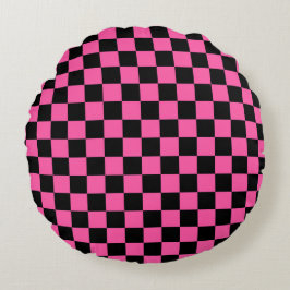 Black and pink checkerboard pattern rundes kissen