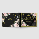 Black and Pink Floral Sweet Sixteen 16th Birthday Gästebuch (Voll)