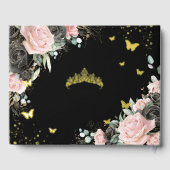 Black and Pink Floral Sweet Sixteen 16th Birthday Gästebuch (Rückseite)