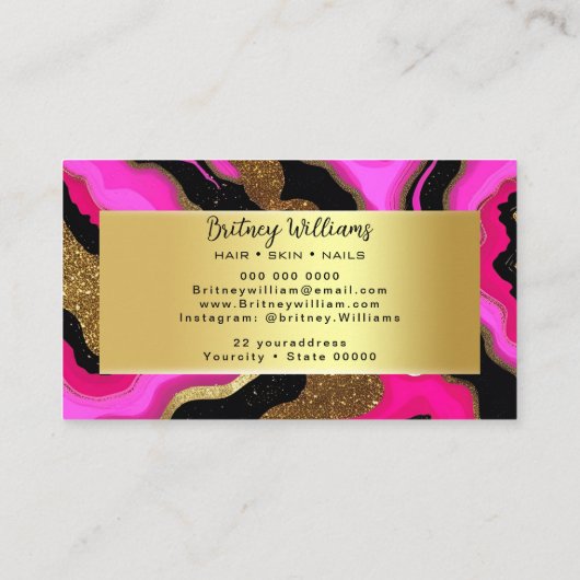 Black and pink Gold Agate Visitenkarte (Rückseite)