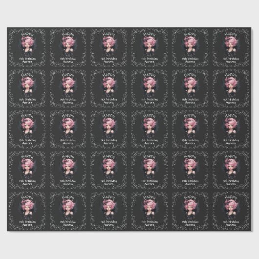 Black and Pink Goth Fairy 13. Happy Birthday Tile Geschenkpapier (Flach)