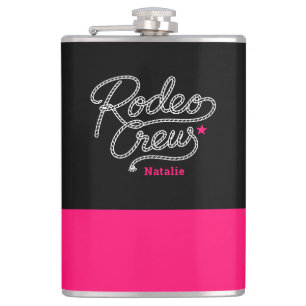 Black and Pink Rodeo Crew Western Junggesellinnena Flachmann