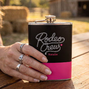 Black and Pink Rodeo Crew Western Junggesellinnena Flachmann