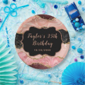 Black and Pink Sequins Agate Birthday Pappteller (Party)