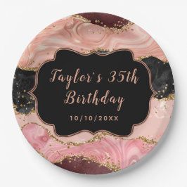 Black and Pink Sequins Agate Birthday Pappteller