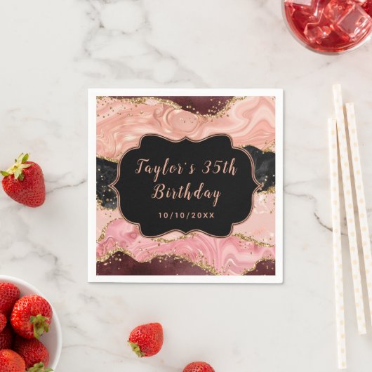 Black and Pink Sequins Agate Birthday Serviette (Beispiel)