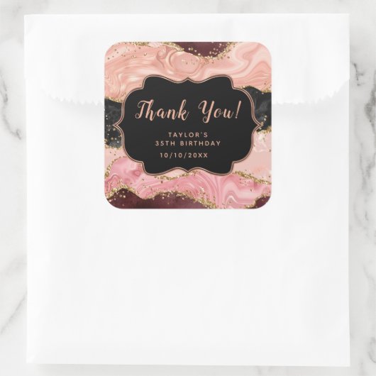 Black and Pink Sequins Agate Birthday Vielen Dank Quadratischer Aufkleber (Tasche)
