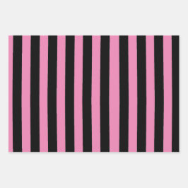 Black and Pink Stripes Geschenkpapier Set