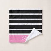Black and Pink Stripes Marble Style Monogram Badhandtuch Set (Waschlappen)