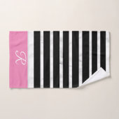 Black and Pink Stripes Marble Style Monogram Badhandtuch Set (Handtuch)