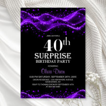 Black and Purple Surprise 40th Birthday Party