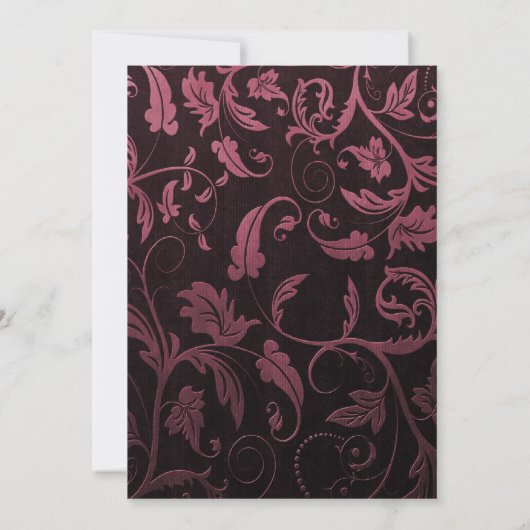 Black and Raspberry Damask Einladung (Rückseite)