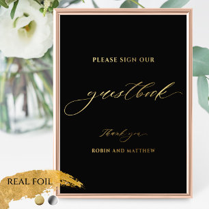 Black and Real Foil Skript Hochzeitsschreiben Gäst Foliendrucke