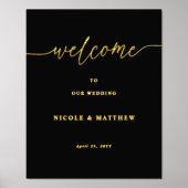Black and Real Foil Wedding Willkommenszeichen Foliendrucke (Vorderseite)