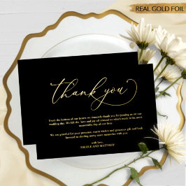 Black and Real Gold Foil, Wedding Dankeschön Card Folieneinladung