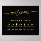 Black and Real Gold Foil Wedding Timeline Sign Foliendrucke (Vorderseite)